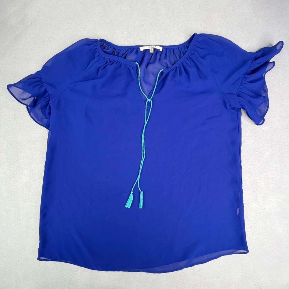 Milly Design Nation Blue Sheer Romantic Flirty Flutter Sleeve Womens S Whimsical